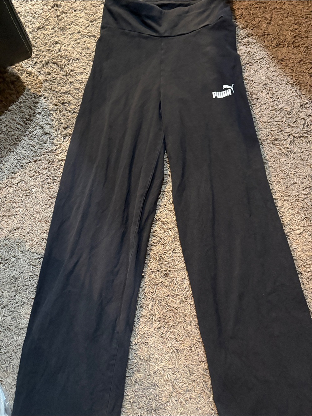 Puma Girl’s Black Wide-Leg Yoga Leggings with White Logo